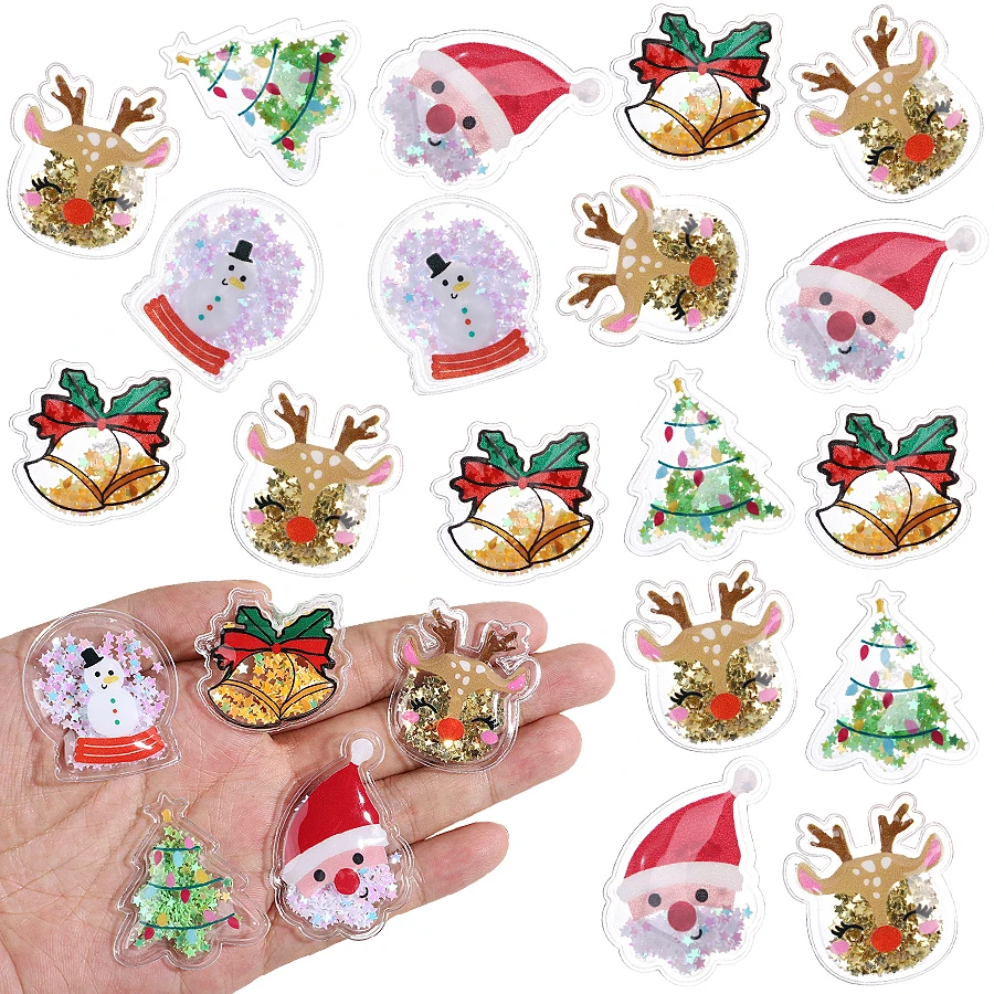 10/50pcs PVC Quicksand Five-pointed Star Sequins Christmas Snowflake Elk Santa Gloves Party Decoration Handmade DIY Accessories