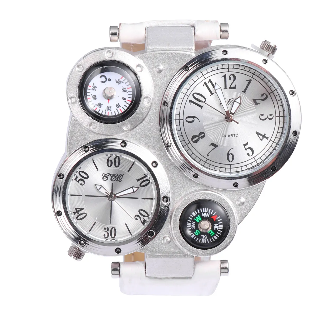 

1 шт. Стильные кварцевые часы-термометр для мужчин с регулируемым ремешком, двойным отображением времени, компасом, для активного отдыха и путешествий