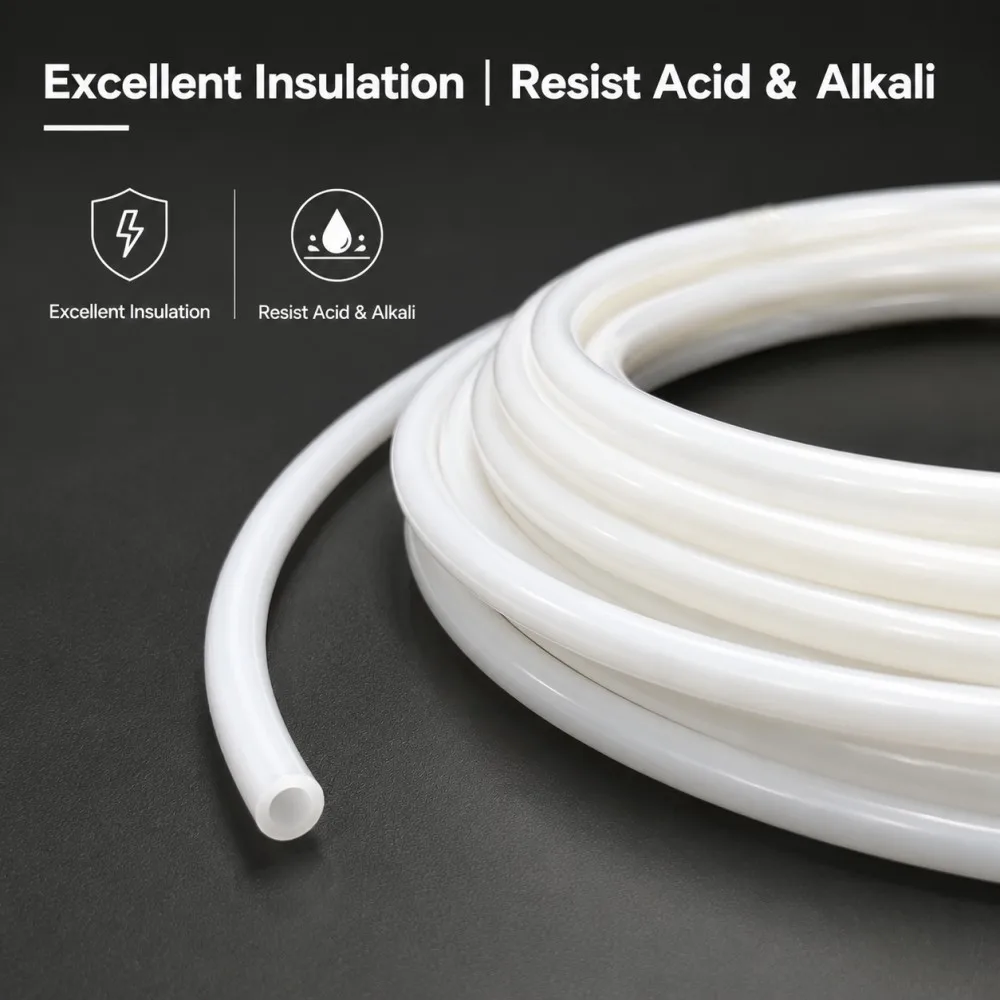White PTFE Tube 600V ID 1-14mm PTFE Electrical Insulation Material Rigid Pipe Temperature Corrosion Resistance Insulated Tubing