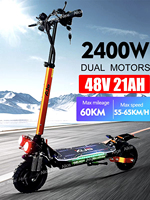 EU 2024 Fast X6  2400W 48V 21AH Electric Scooter Dual Motor Max Speed of 65KMH Max Range of 60-70KM Foldable E scooter LED Cool