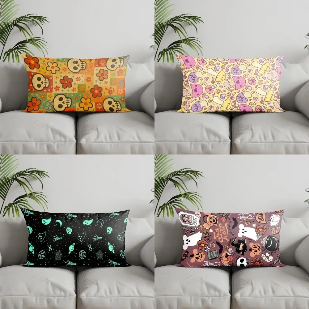 

Home Decor Colorful Skull & Flower Pillowcase Suitable For Sofa Bedroom Car Pillow Cover Cushion Rectangular Back Cushion