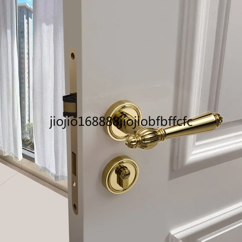 Suitable for bright gold French door lock, indoor silent retro light luxury door handle lock