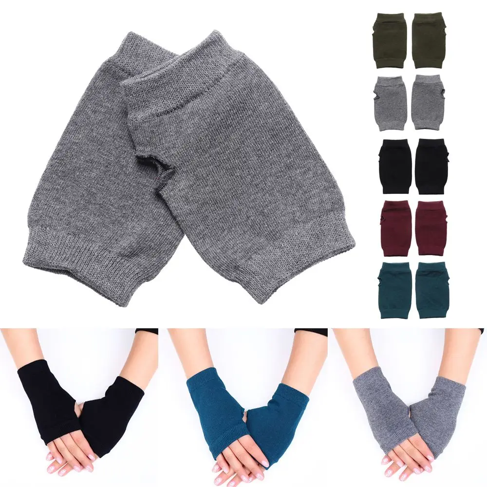Women Girl Wool Fingerless Wrist Gloves Knitted Wool Glove Exposed Finger Half Mitten