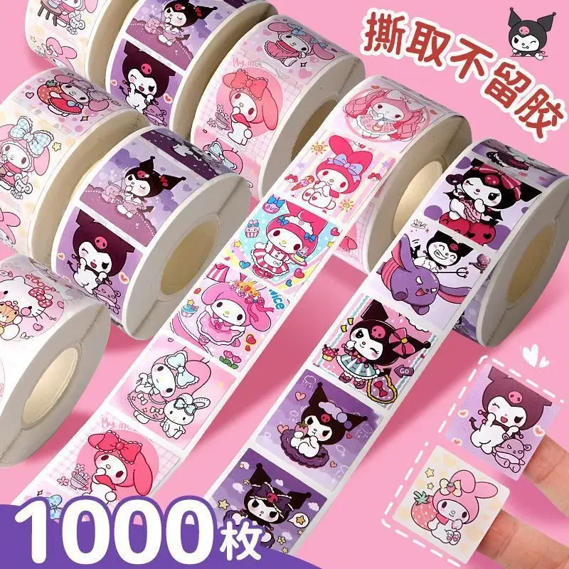 

500pcs/Roll Cartoon Sanrio Stickers Kawaii Hello Kitty Kuromi Melody DIY Pvc Laptop Decals Decoration Kid Reward Gift Toy