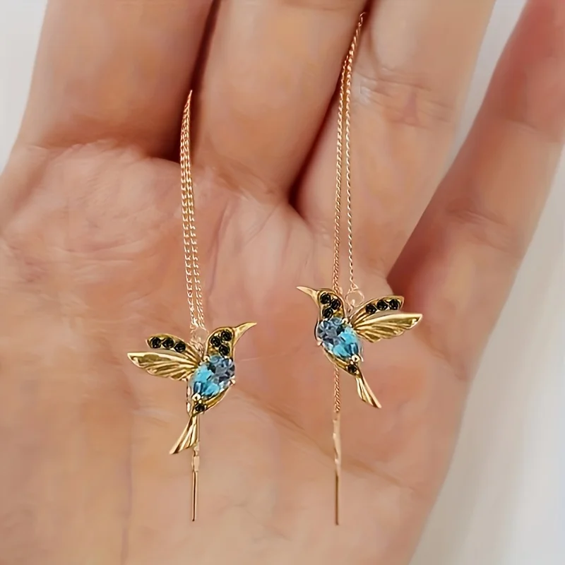 1 pair of women's fashionable dangle earrings, creative bird-shaped long tassel earrings, elegant thread-style earrings for women, suitable for daily wear, parties, weddings, and banquets as jewelry accessories