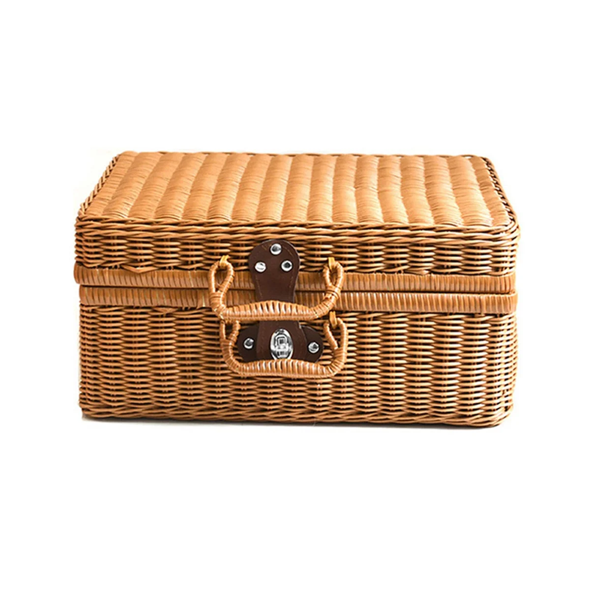 Retro Imitation Rattan Picnic Basket Woven Suitcase Hand Woven Photography Props Storage Brown