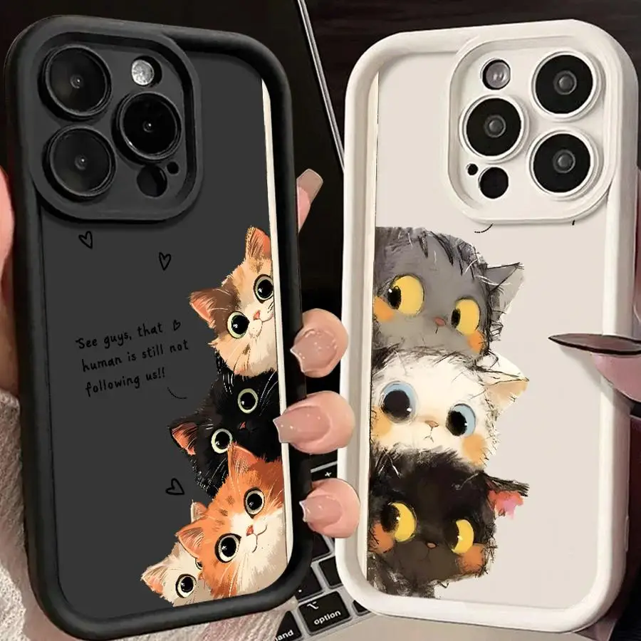 

Cute Cartoon Kitten Phone Cover Case for iPhone 17 Pro Max 13 14 16 Air 12 Pro 17e 11 15 Plus