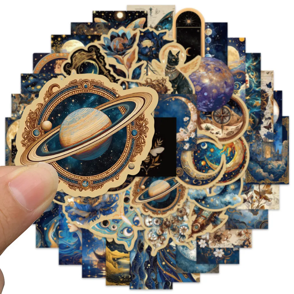 50 Uds. De pegatinas artísticas de universo de lujo estéticas, decoración DIY para ordenador portátil, botella de agua, equipaje, cuaderno, calcomanías de vinilo impermeables