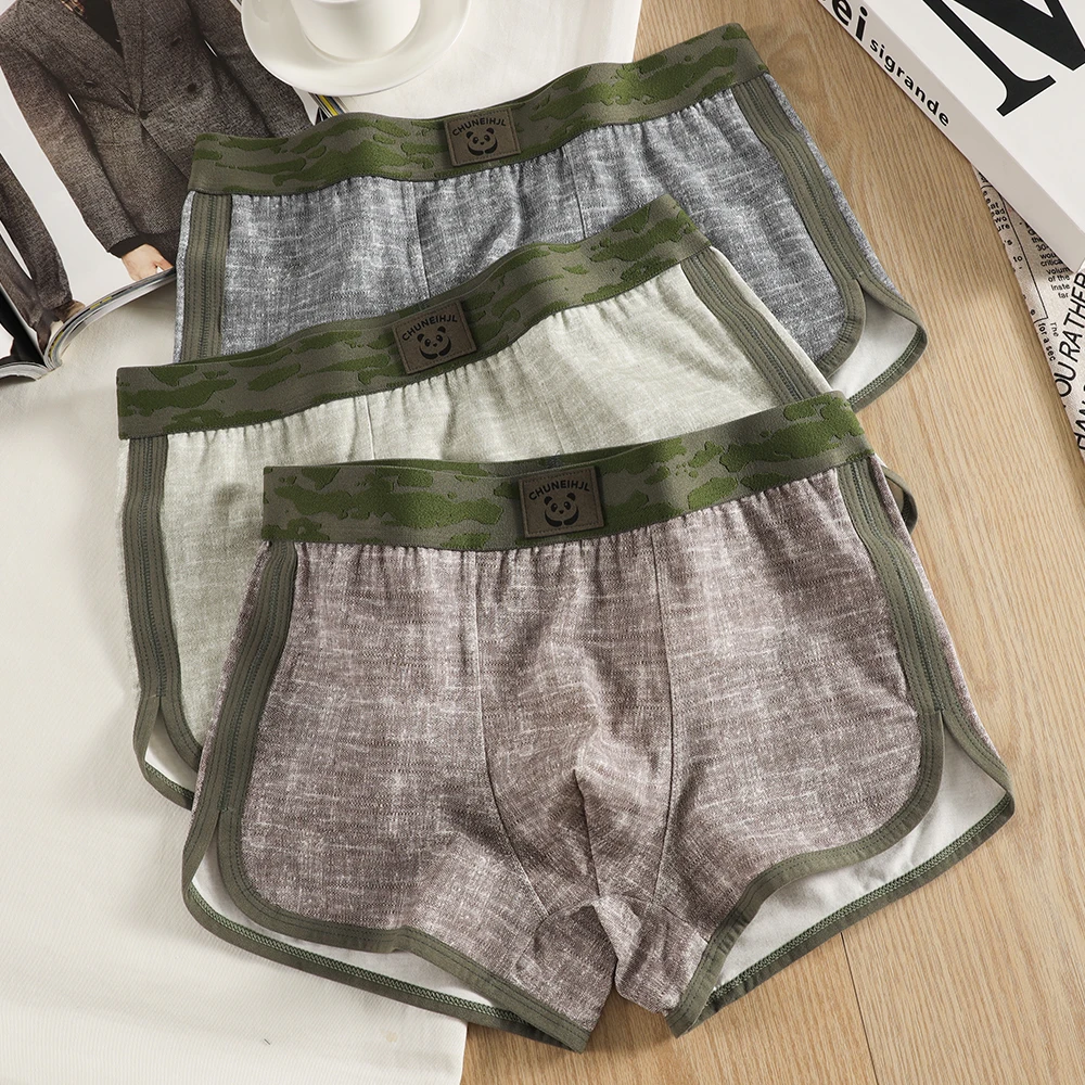 

3 шт./упак. модные джинсовые мужские трусы с принтом, удобные дышащие сетчатые трусы с промежностью, высокоэластичные боксеры с пандой на талии