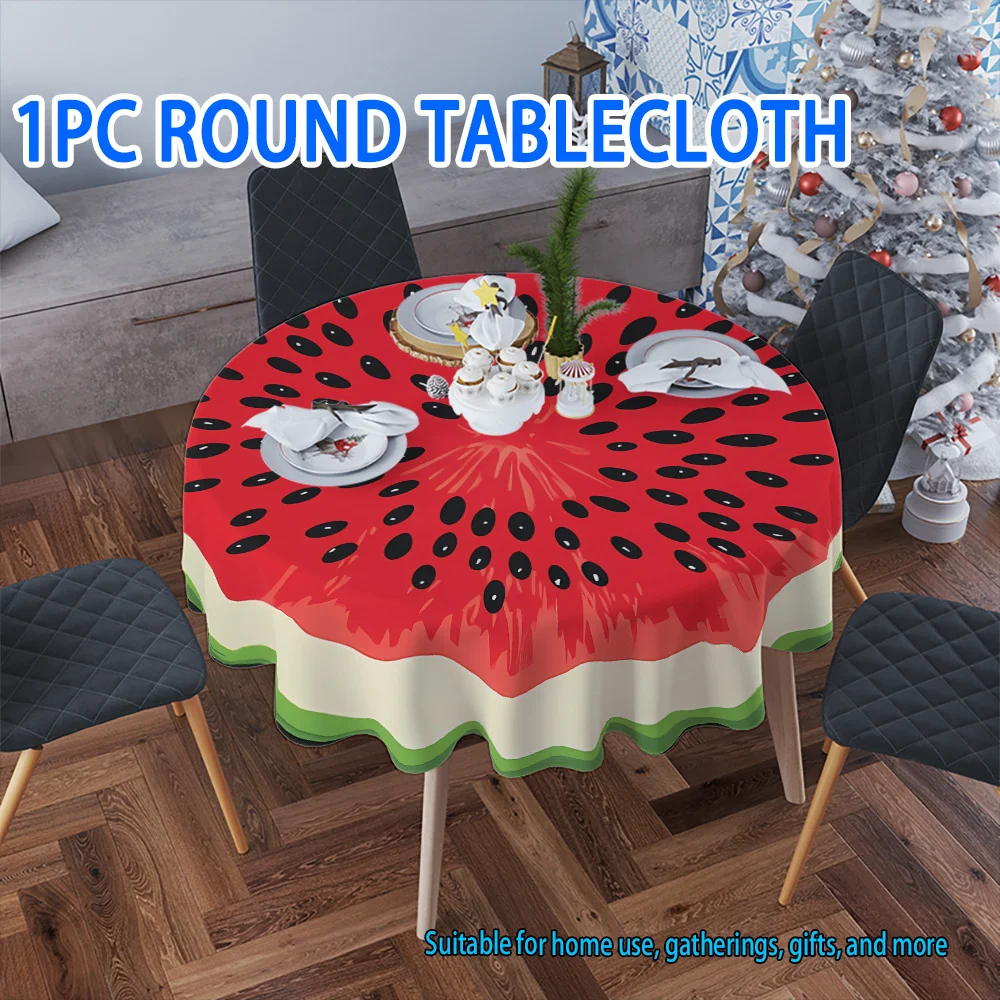 One round tablecloth, featuring a pattern of watermelon slices, suitable for the kitchen of a family.