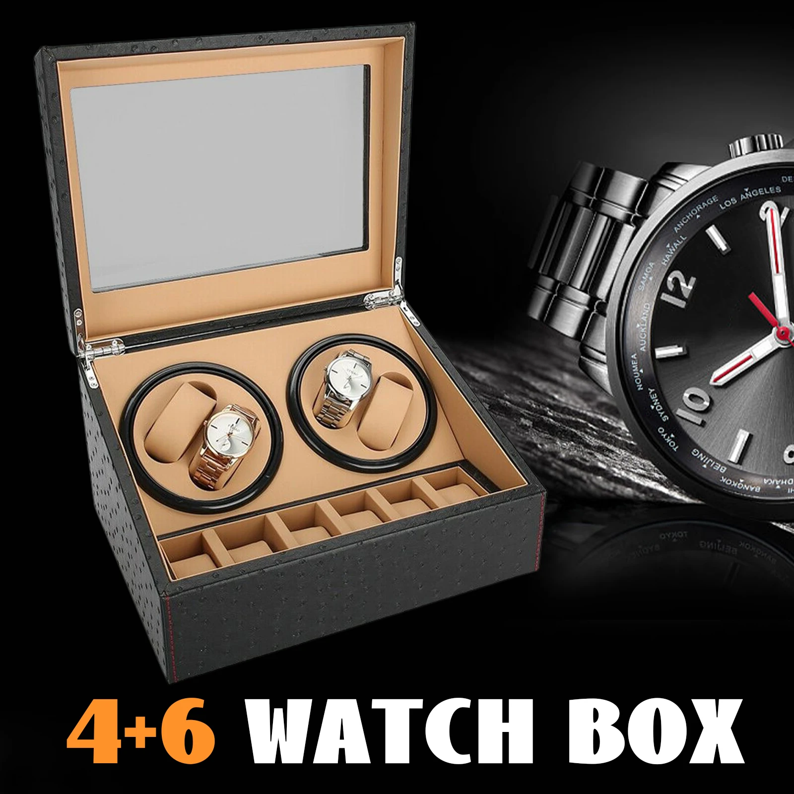 Automatic Watch Winder 4+6 Watch Display Box Quiet Motor Luxury Storage Case HOT