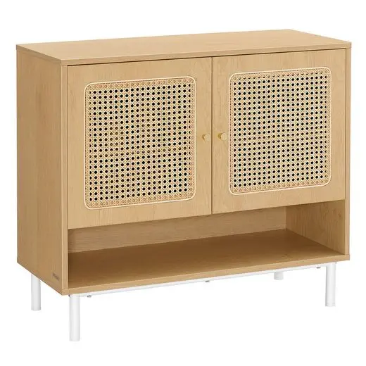 Vasagle Garderobe 3-Tier Garderobe Schoen Met Rotan Look Deuren In Hoogte Verstelbaar