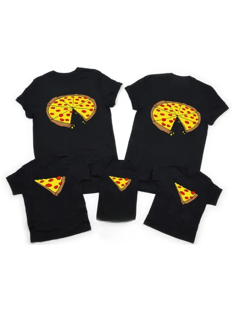 Funny Pizza and Pizza Slice Print Family Matching Shirts Cotton Dad and Daughter Son Kids Tshirts Baby Rompers Father\'s Day Gift