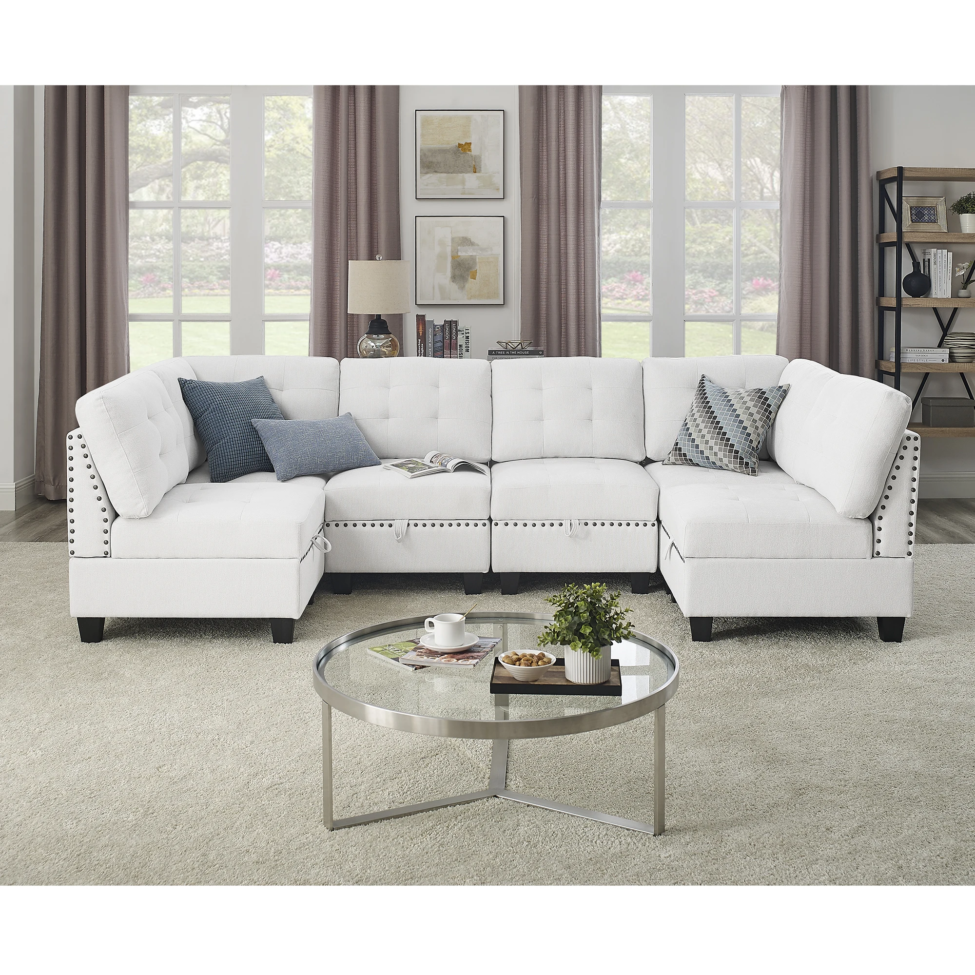 Combined sofa U -shaped, DIY combination, four single chairs and two corners, ivory color lush cloth, the crowd applicable