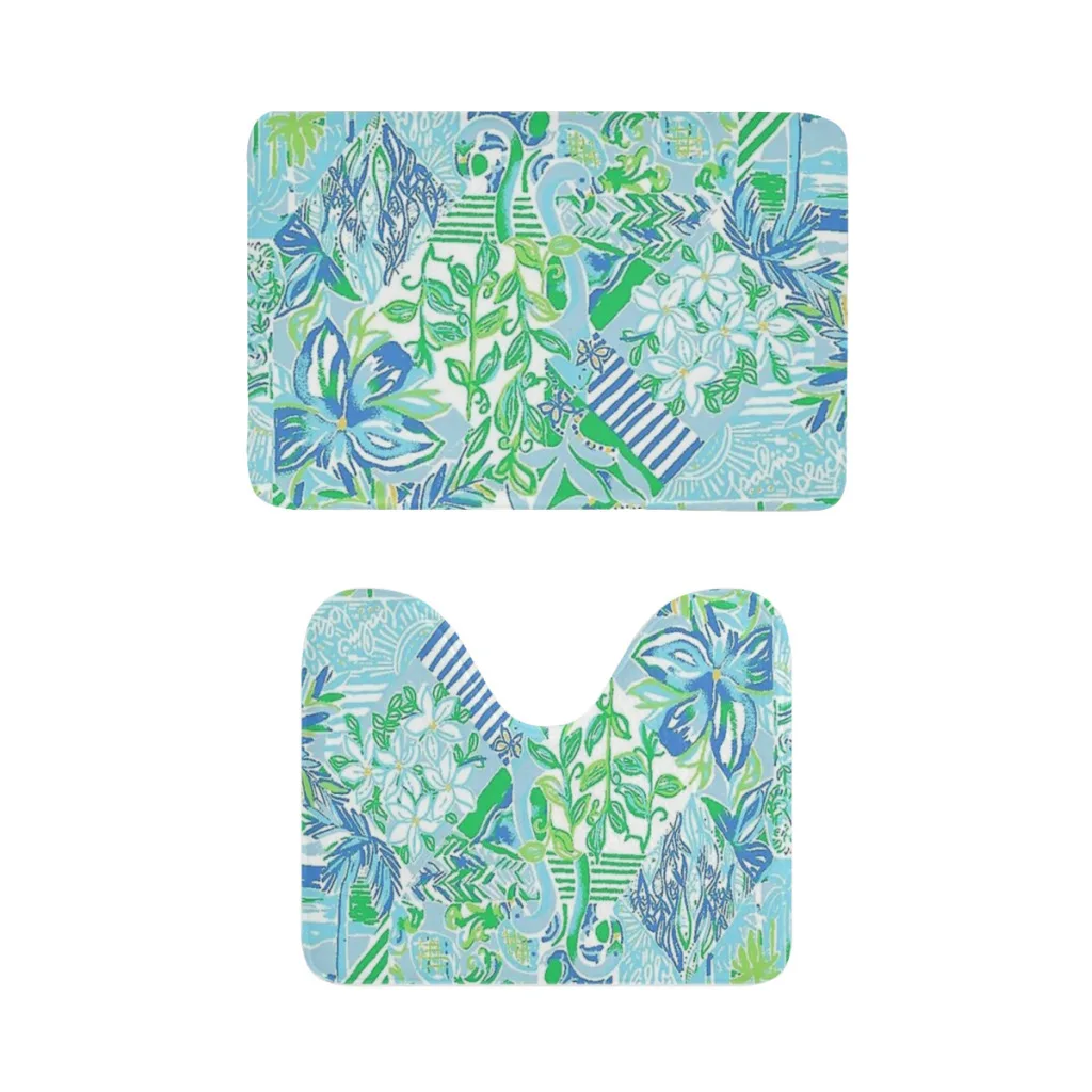 2 Pieces Non-Slip Bathroom Rug, Soft Microfibers Absorbent Bath Mat, Summer vibes Machine Washable