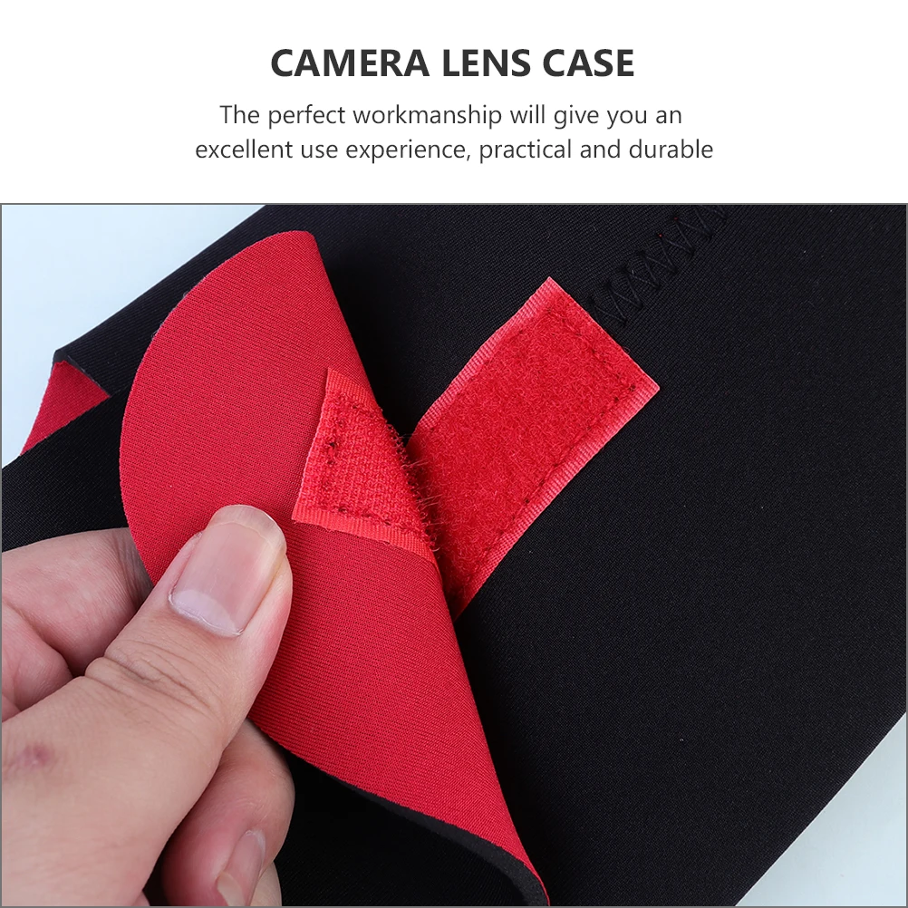 

3pcs Lens Bag for Camera Red Black Small Size Thickened Neoprene Waterproof Dustproof Shockproof Lightweight Compact