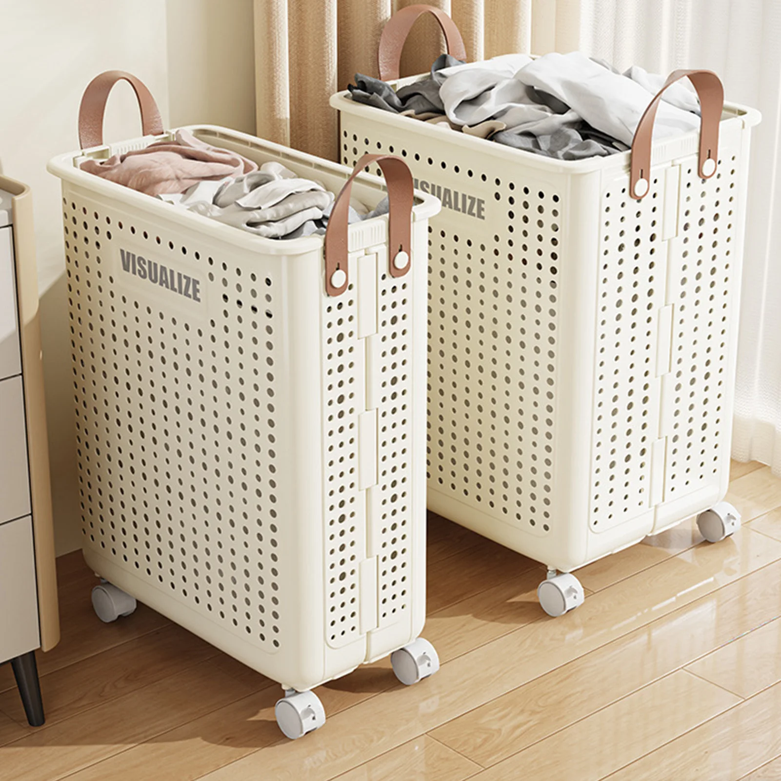 

Folding Laundry Sorters with wheel large Dirty Clothes Basket Easy Carry Handles Laundry Hamper for Laundry Room and Bedroom