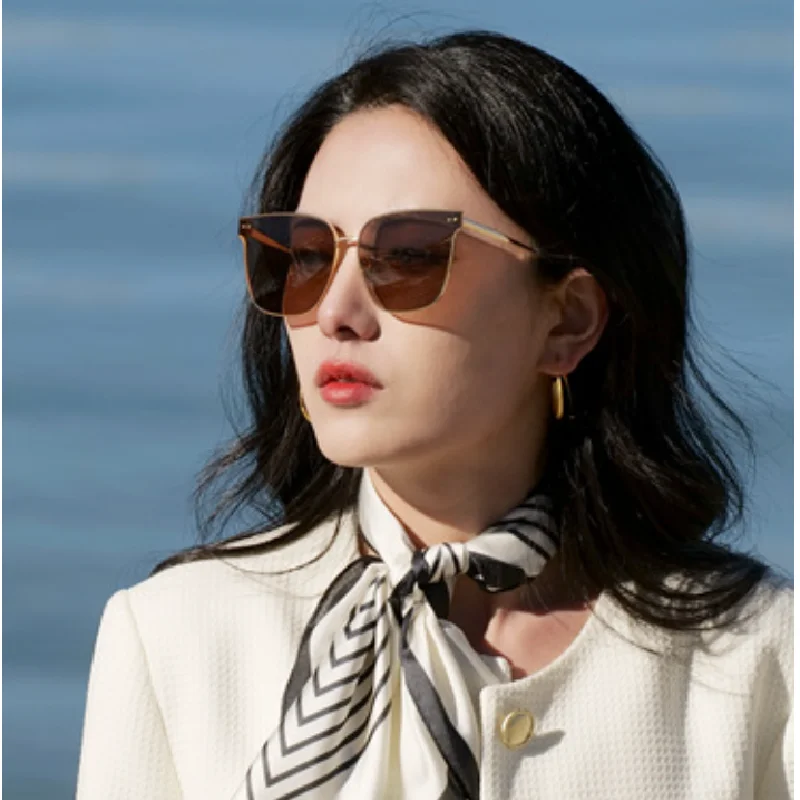 New women's sunglasses metal cat eye tan luxury glasses casual sun protection