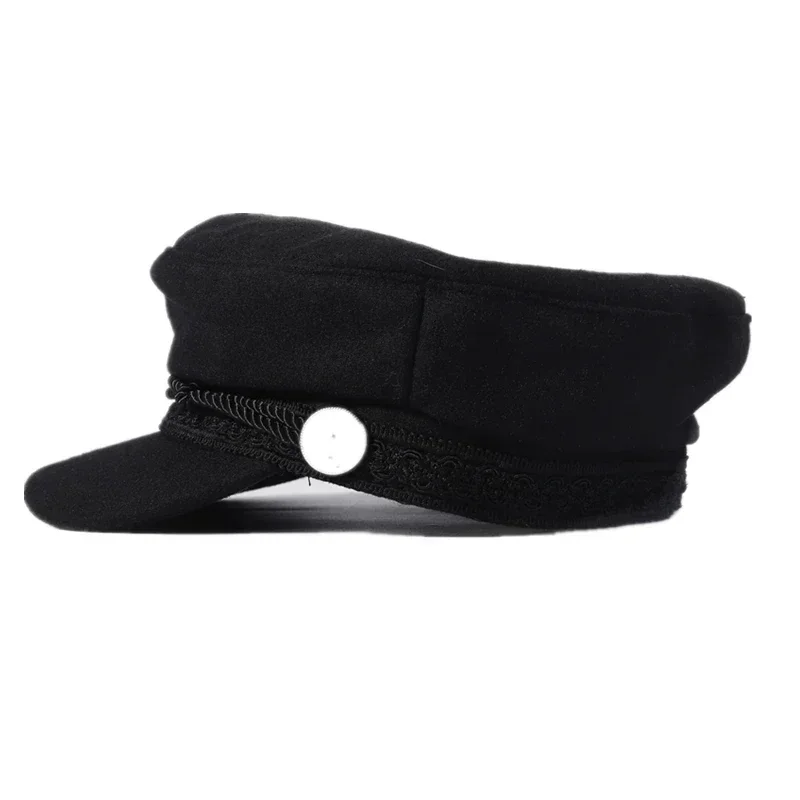 Fashion Women Men  Spring Autumn Sailor Black Ladies Beret Top Captain Cap Travel  Octagonal Hat