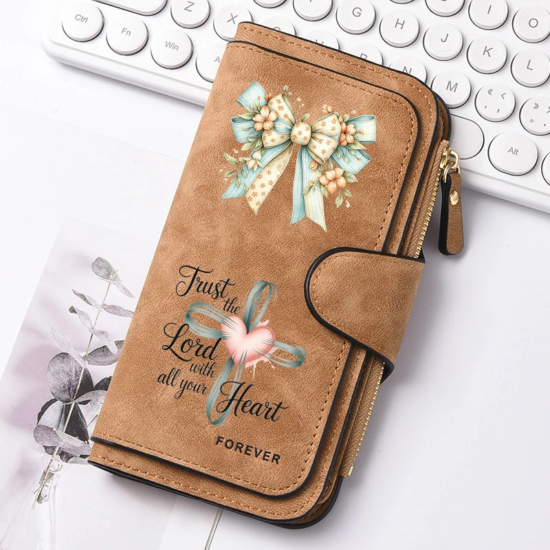 Cross Heart Faith Quote Floral Bow Lange Geldbörse mit Reißverschluss und Schnalle, Handtaschen, Münzgeldbörse, weiches PU, Multi-Kartenhalter, Tasche mit großem Fassungsvermögen – Detail 7