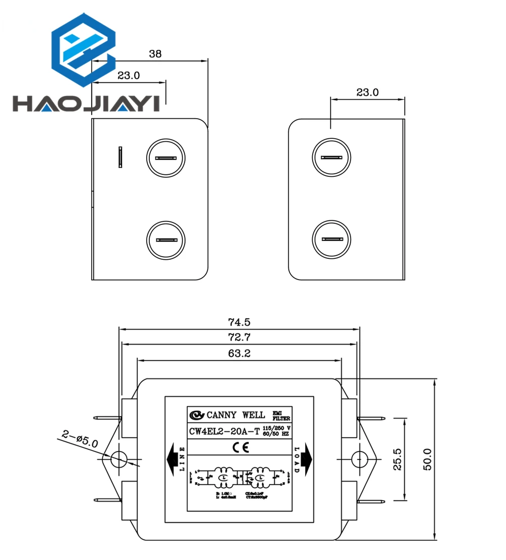 Power EMI Filter CW4EL2-10A-T / CW4EL2-20A-T Single Phase AC 115V / 250V 20A 50/60HZ Free Shipping