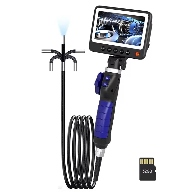 

Two Way 180 Degrees Rotating Camera Endoscope With 5 Inch Screen 32GB 6.4mm Snake Scope Articulating Borescope