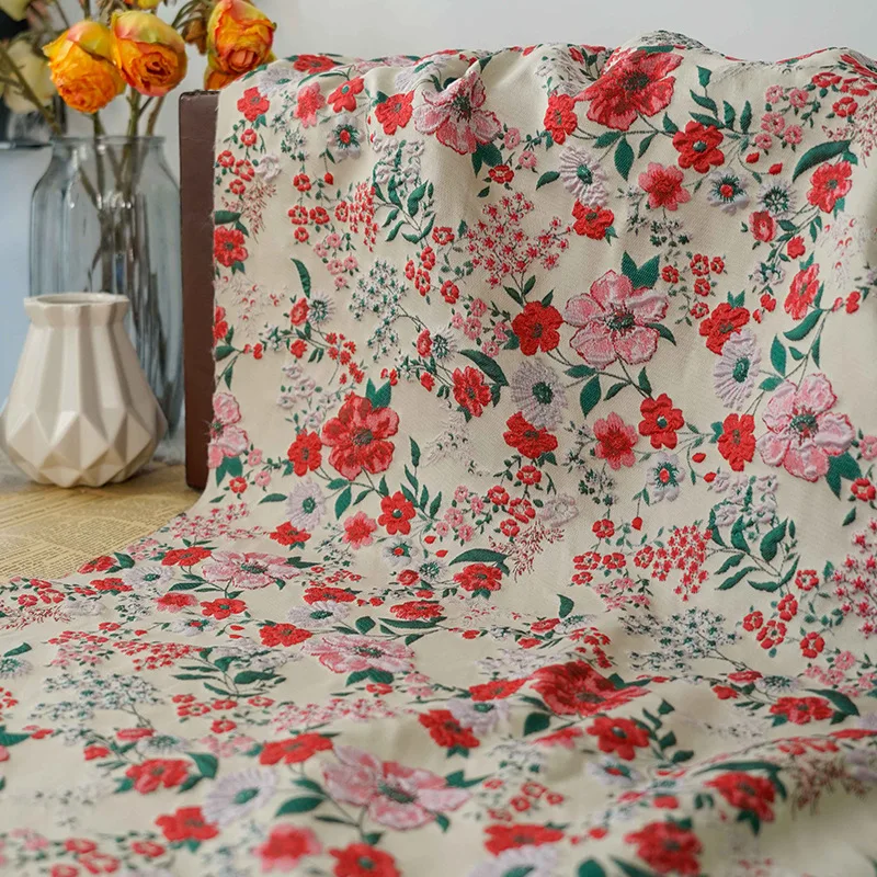 Bright Flower Embossed Yarn Dyed Jacquard Fabric Spring Autumn Women\'s French Style Elegant Dress Diy Sewing Fabric 50cmx140cm