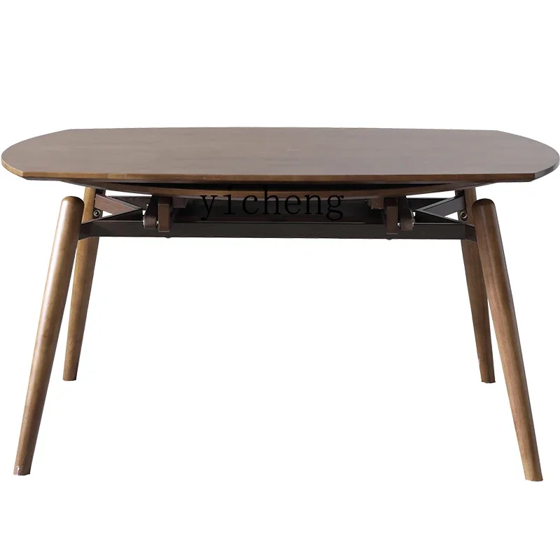 

XL round all-solid wood dining table and chairs small apartment telescopic folding square table variable round table