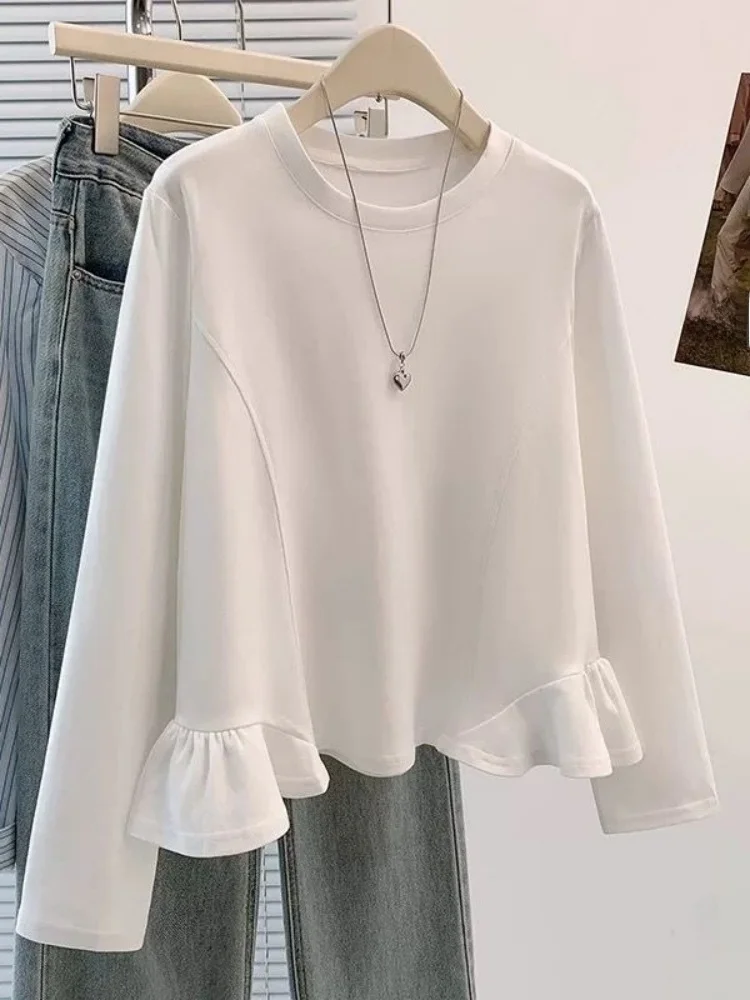 

Unique Long Sve White T-irt Men Women Spring Autumn Faion Slimming Asymmetrical Hem Le Casual Sle Loose Fit