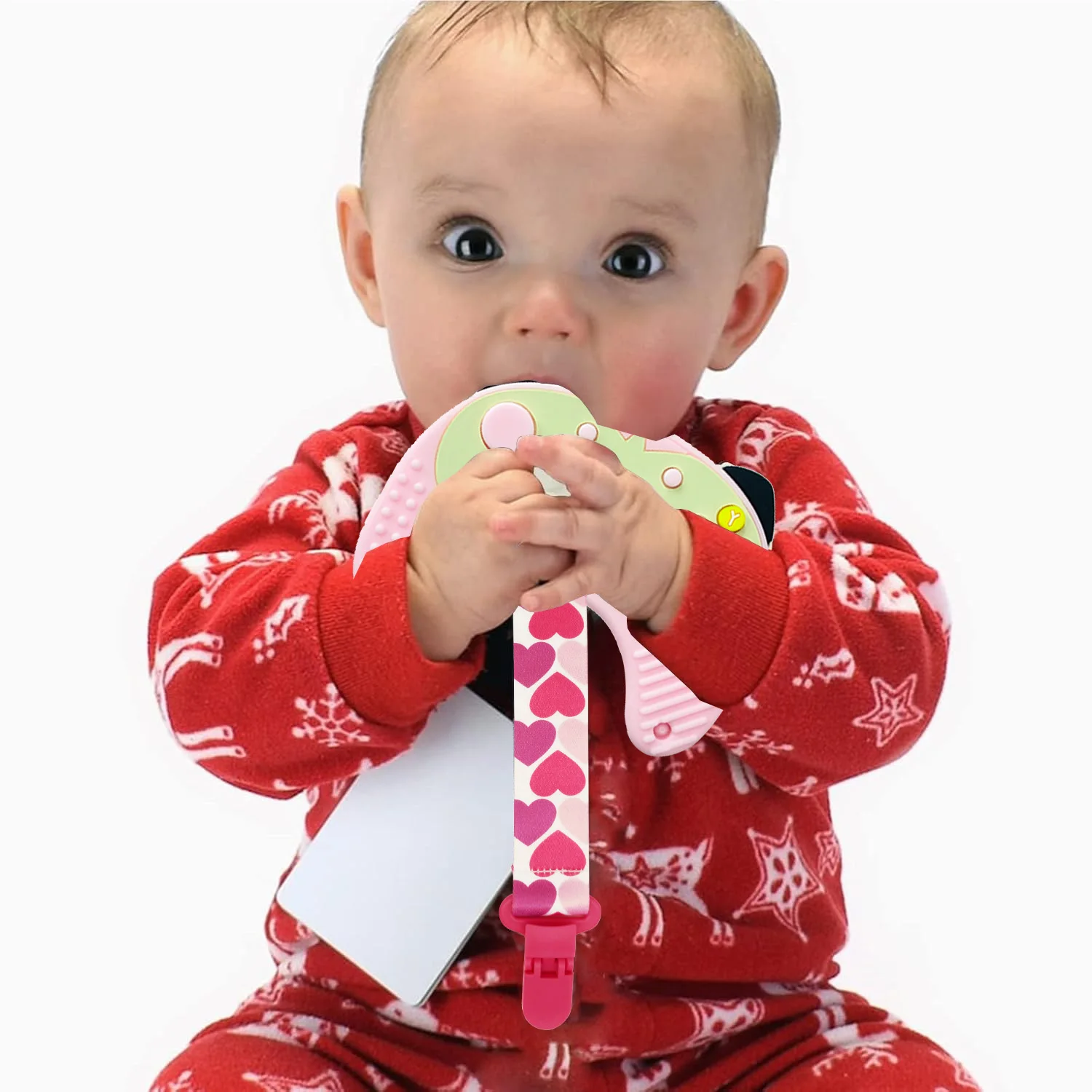 Girls pink teething toys, remote control teether, 3-12 months baby, food grade silicone material, creative simulation remote