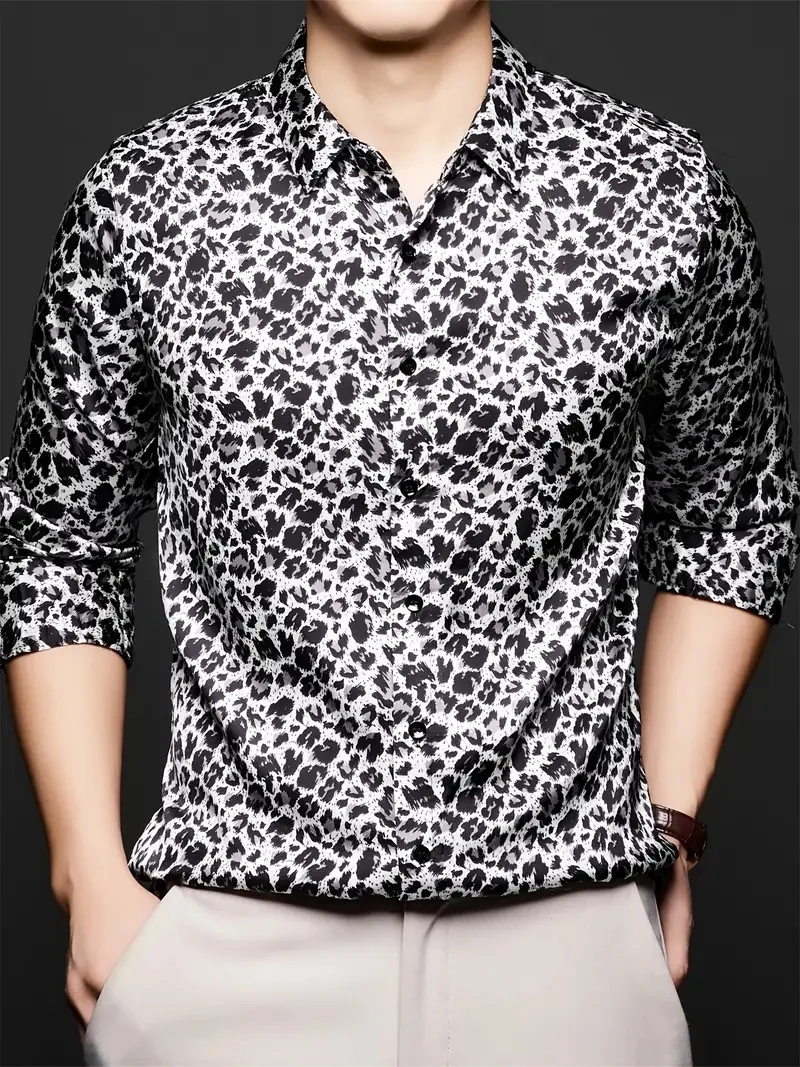 

Summer Men's Long Sleeve Shirt Flip Button Street Wolf Costume Fashionable, Casual, Breathable Comfort