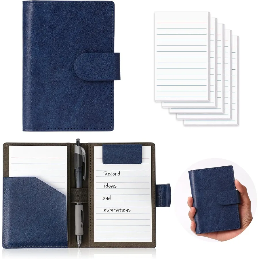 

Blue Index Card Holder PU Leather 3x5 Note Card Holder Wallet Portable Pot Notepad with Pen Holder Magnetic Index Card Case wit