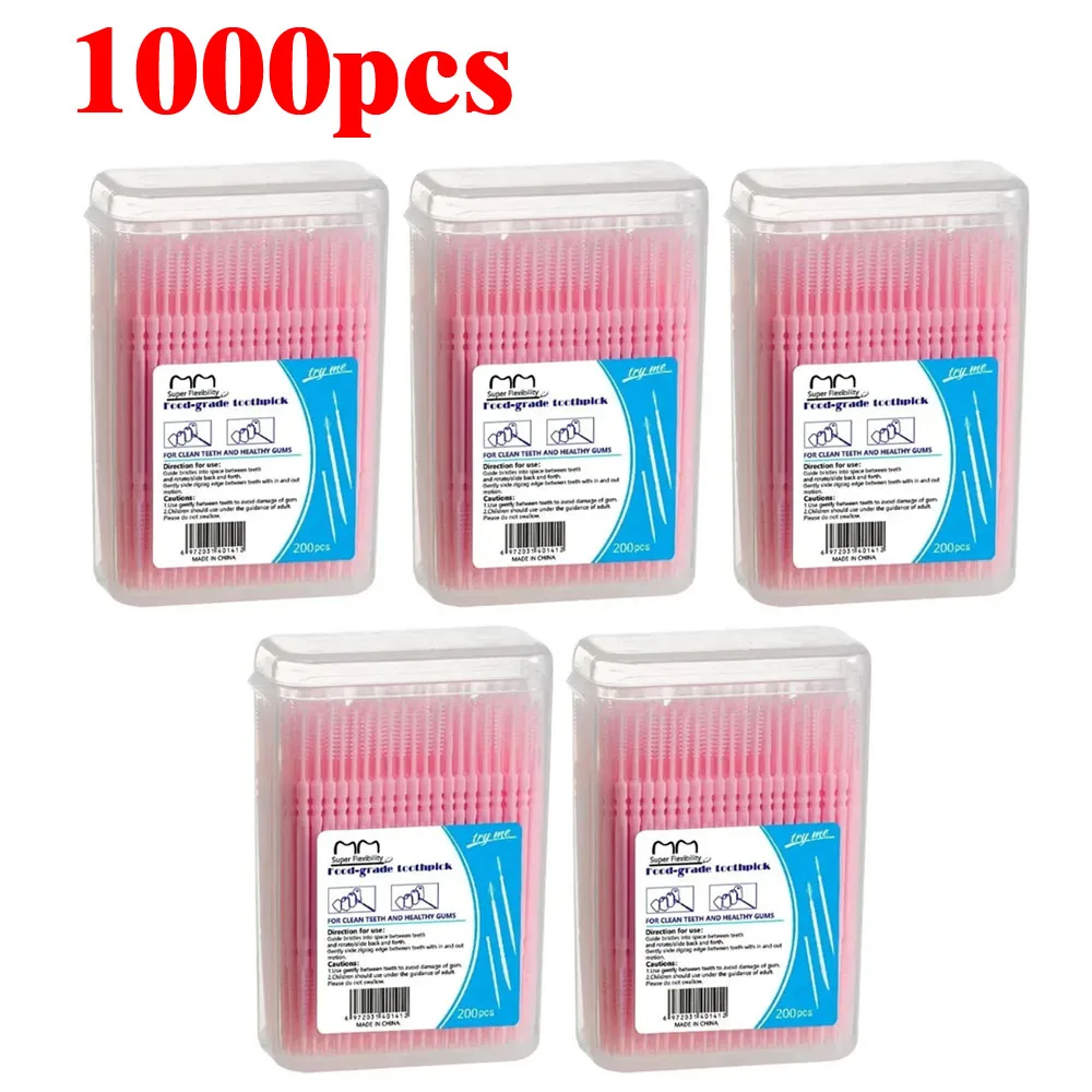 

200 шт./упак. Пластиковые зубочистки с двойной головкой, одноразовые межзубные щетки, зубная нить, для гигиены полости рта