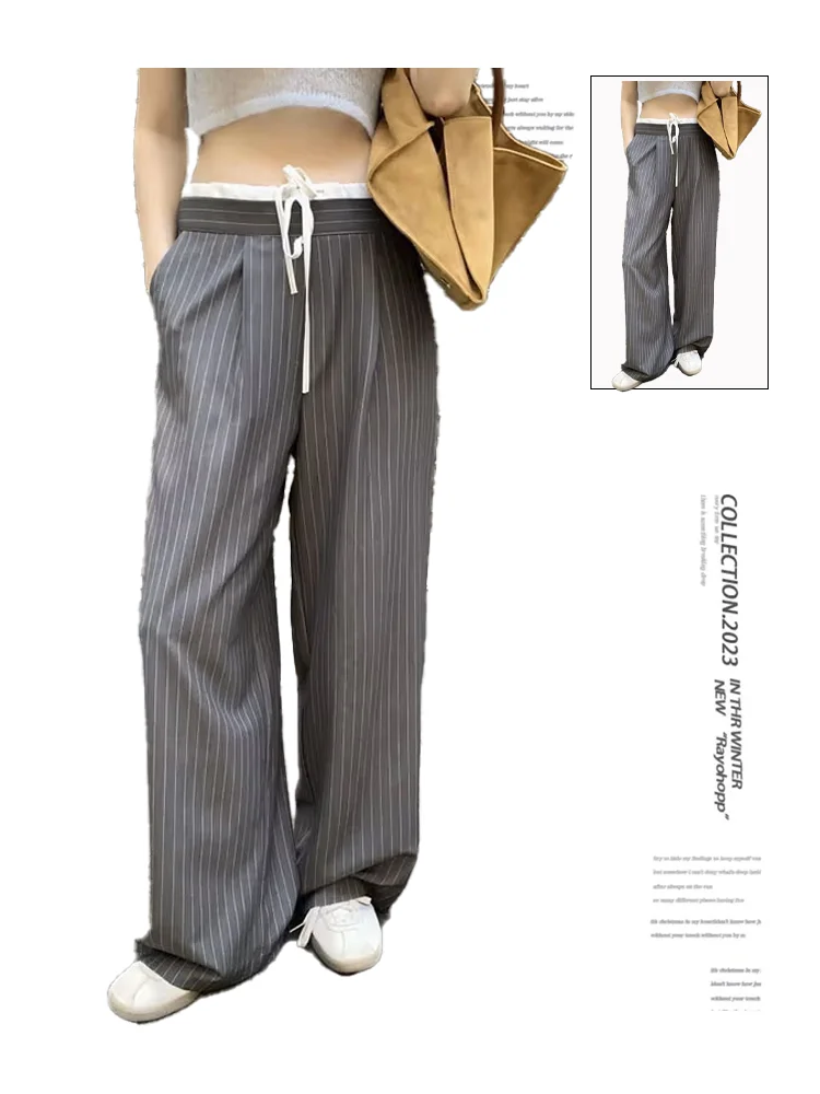 Women's Baggy Striped Pants Vintage Y2k Harajuku Aesthetic Streetwear High Waist Wide Leg Trousers 2000s Trashy Fashion Clothes