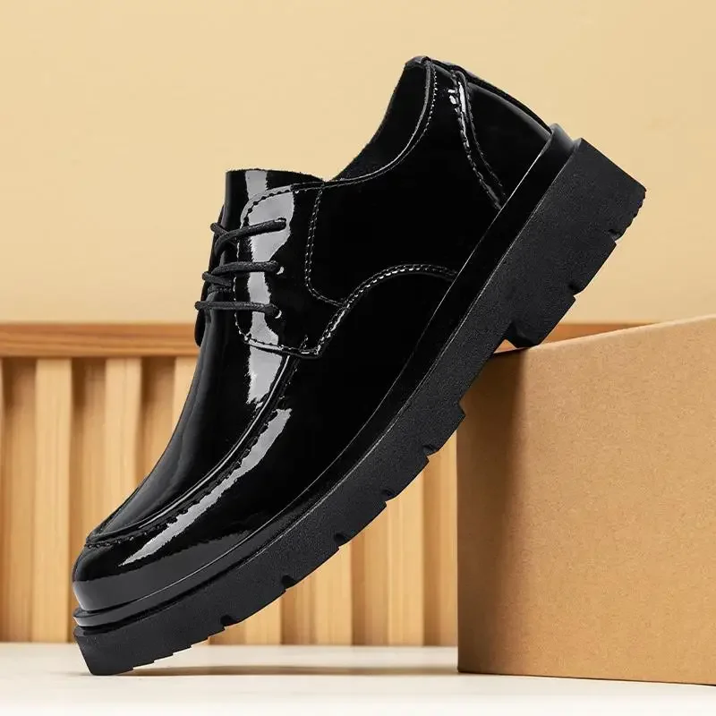 High Quality Genuine Leather Men's Business Work Dress Shoes Lace-up Platform Wedding Party Dress Shoes Autumn New