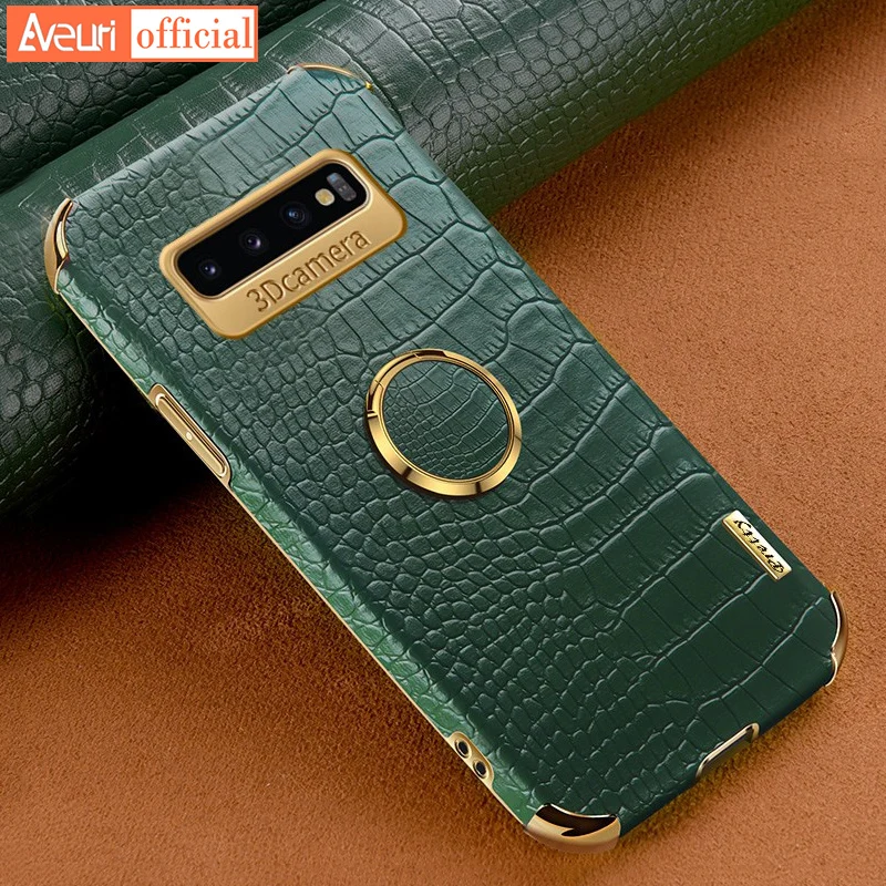 Luxury Leather Phone Case For Samsung Galaxy S10 Plus Back Cover Ring Car Holder Silicone Case For Samsung S10 Lite S10 5G Coque