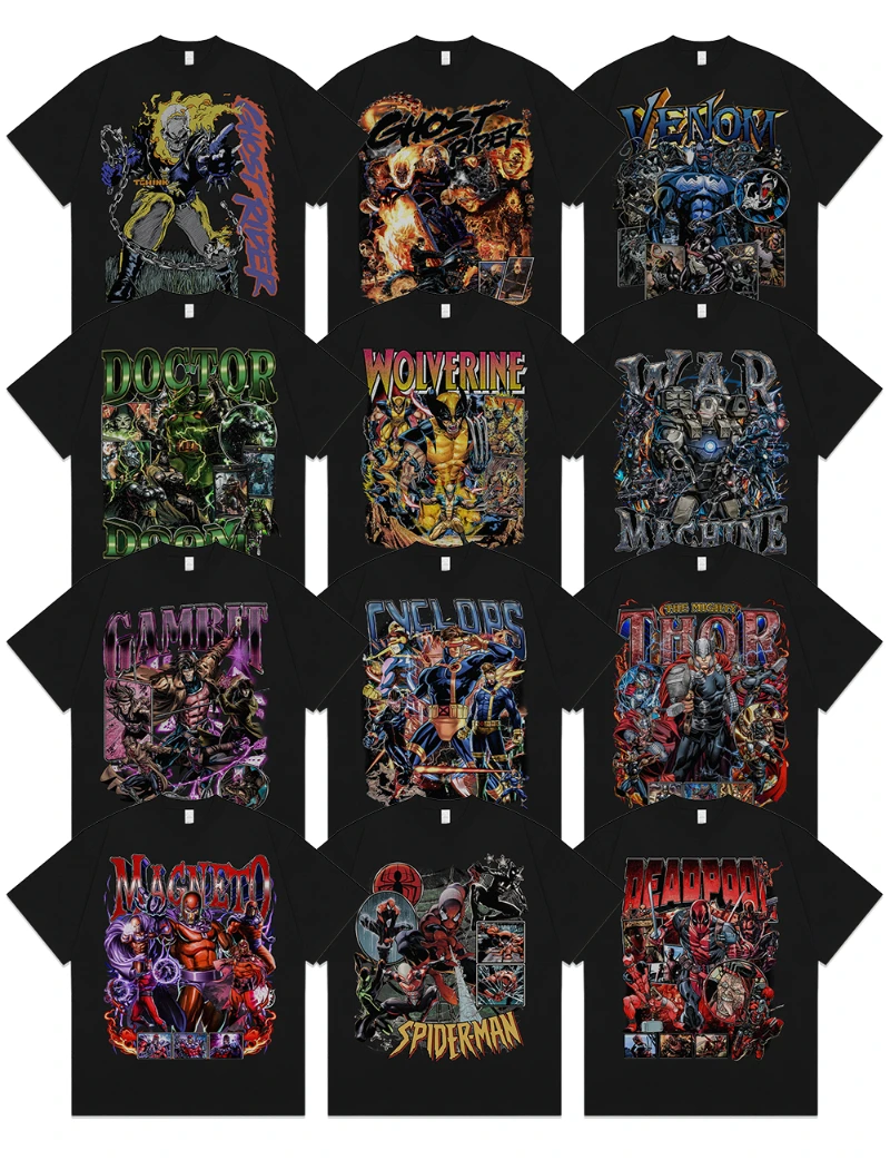 Camisetas de homenaje American Marvel Spider Man, Wolverine, Deadpool Anime Merchandise Colaboración Camiseta de manga corta de verano