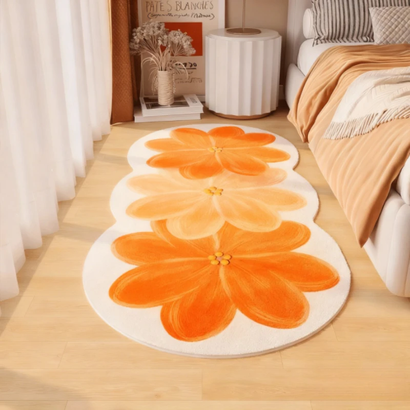 French Style Bedroom Decor Plush Carpet Flower Pattern Bedside Floor Mat Thick Washable Carpets for Living Room Fluffy Soft Rug