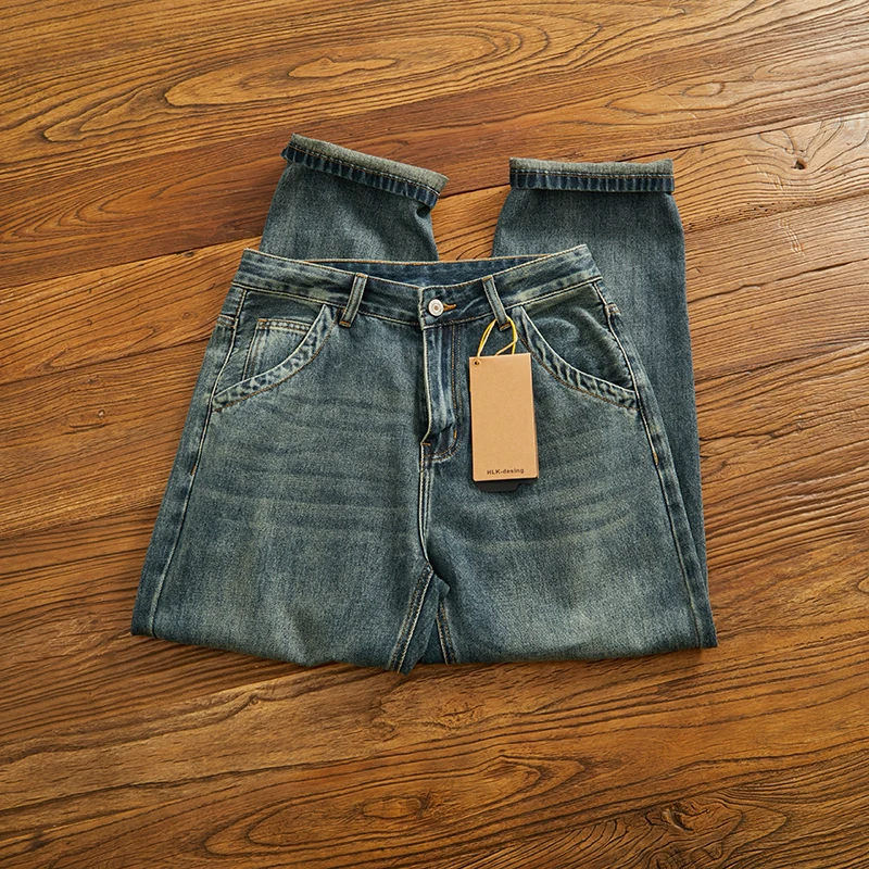 

Мужские свободные прямые джинсы, мягкие, удобные, классические, повседневные, модная, городская одежда, длинные брюки со средней талией на молнии