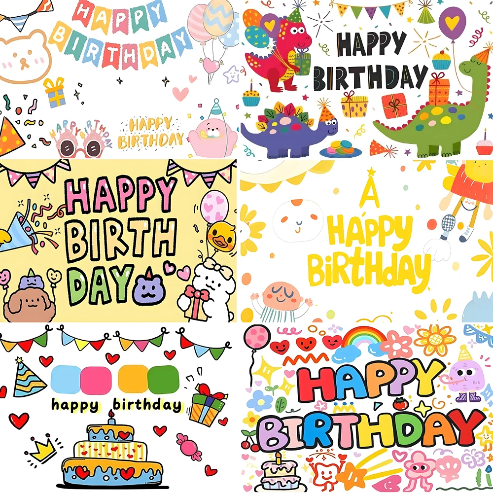 

Cartoon Happy Birthday Theme Photography Backdrop Decoration Baby Shower Background Cute Kids Photo Banner Party Decor Studio