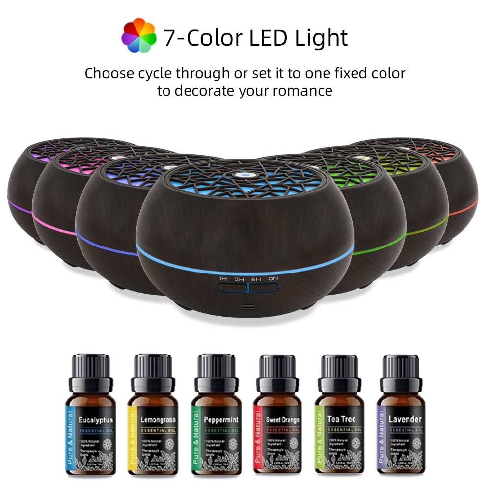 

New 550ml Large Room Essential Oil Diffuser with 6 Premium Oils Remote Control 7 Color LED Light, Auto Timer Perfect for Home,