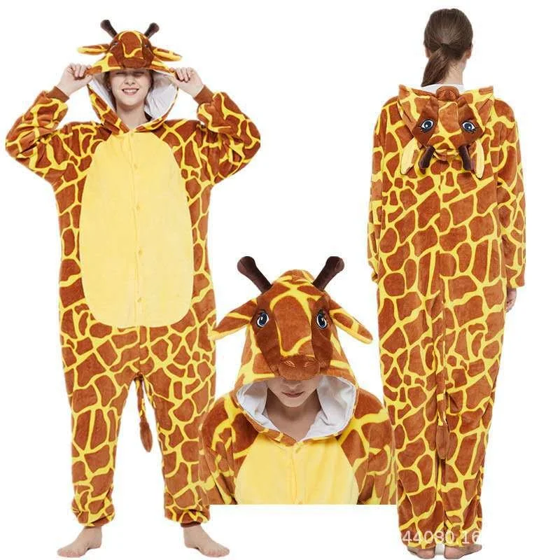 Kigurumi-set cosplay per adulti, cartone animato giraffa, rana, pigiama per bambini, vestiti invernali per ragazzi e ragazze