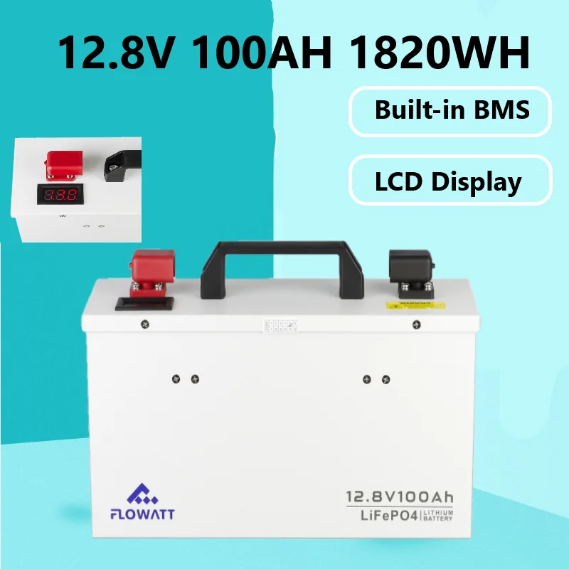 Flowatt LiFePo4 Battery 100AH 12.8V Built-in BMS 6000+ Cycle 100% Capacity Energy Power Supply For RV Campers Golf Cart Off-grid