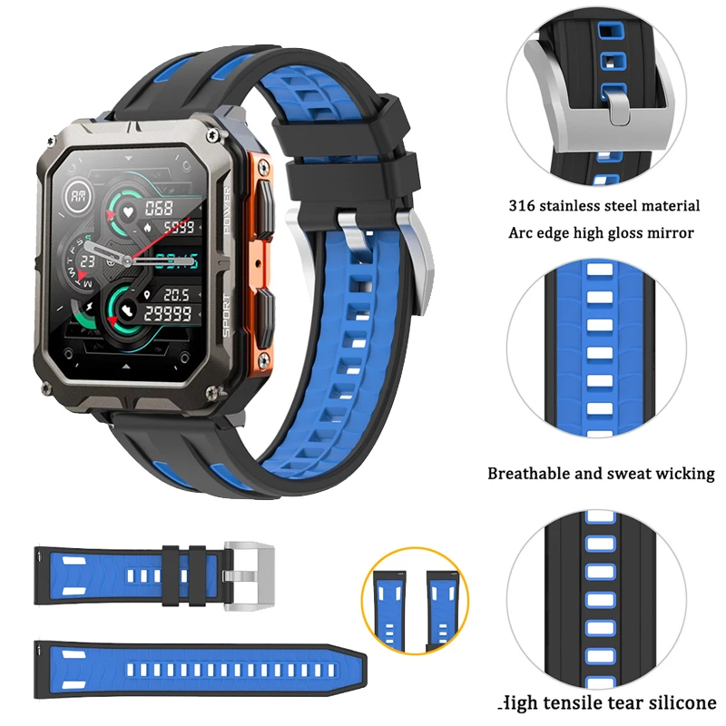 Cinturino da 22 mm per accessori Smartwatch C20 Pro cinturino di ricambio cinturino per cinturino sportivo in silicone C20 Pro