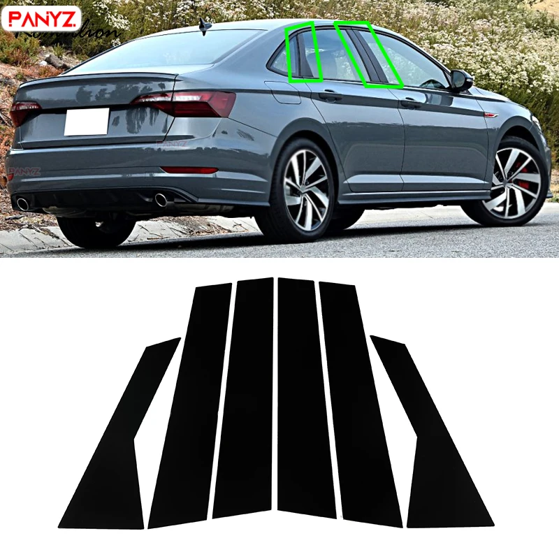 6 sztuk Samochodowe błyszczące słupki okienne w kolorze fortepianowej czerni Naklejka na drzwi do VW Jetta 2019 2020 2021 Auto Akcesoria zewnętrzne