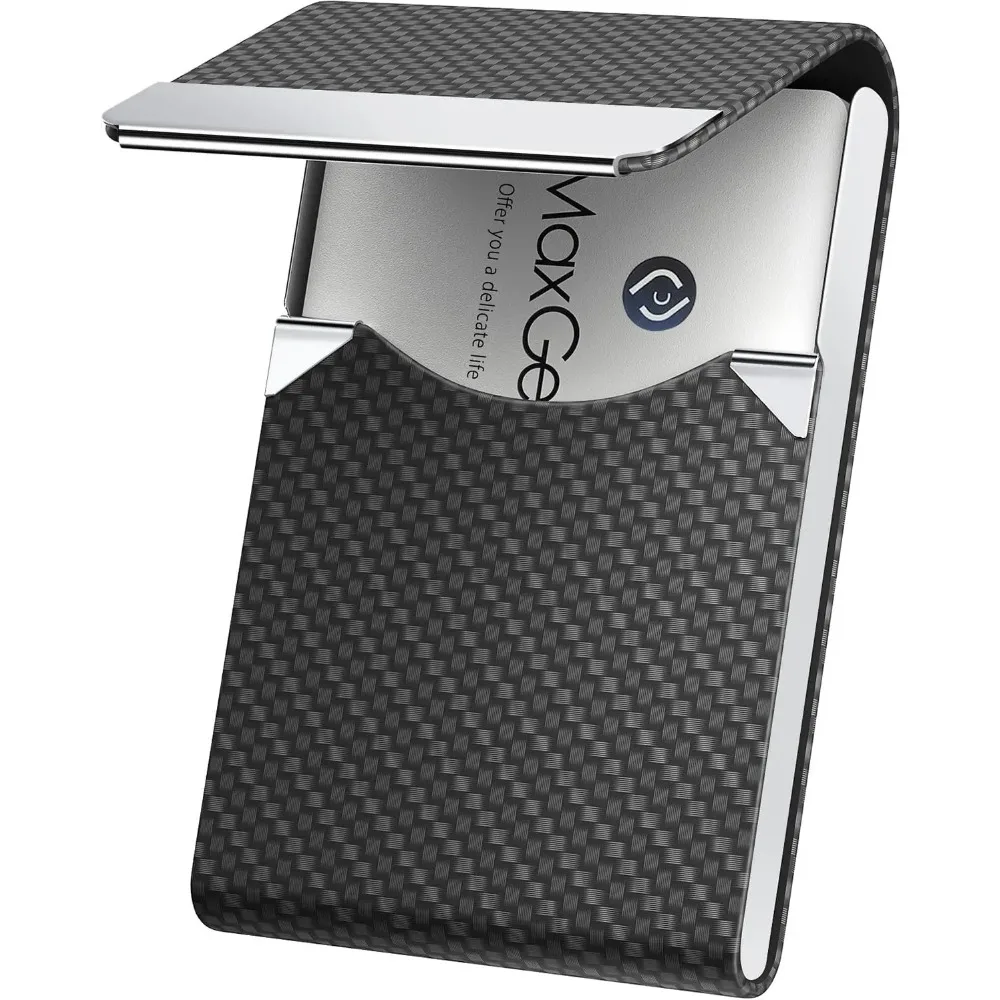 Business Card Holder PU Leather & Stainless Steel Business Card Case for Men Women Slim Name Cards Holder RFID Magnetic Closure