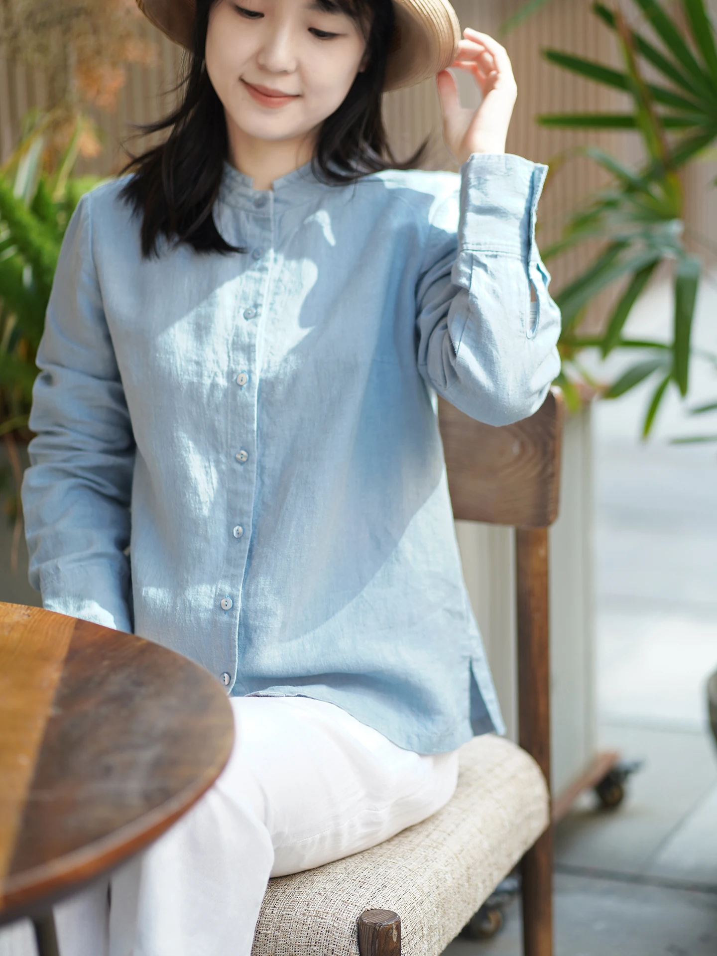 

Ehui Club New Chinese Sle Casual Long Sve Linen irt Women Spring Formidable Small Stand Collar irt Skin-friendly Bre...