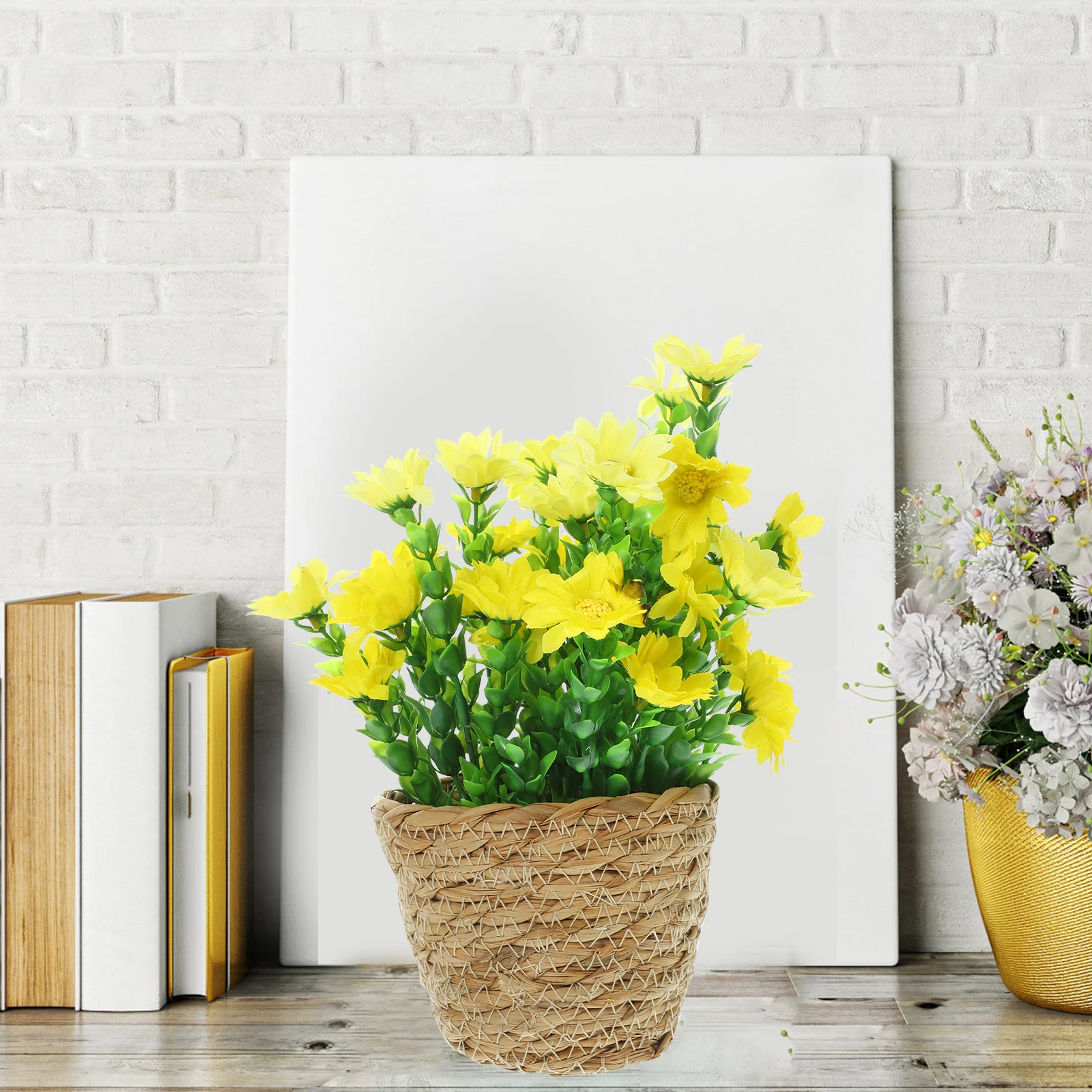 

Artificial Potted Plants Silk Flower Rattan Basket Lifelike Home Decor Indoor Display Room Coffee Table