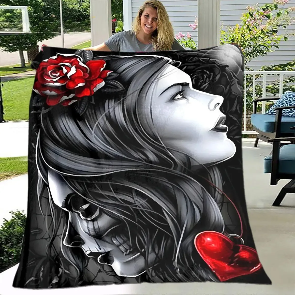 

3D Gothic Horror Female Skull Dead Girl Soft Plush Blanket,Flannel Blanket Throw Blanket for Living Room Bedroom Bed Sofa Picnic