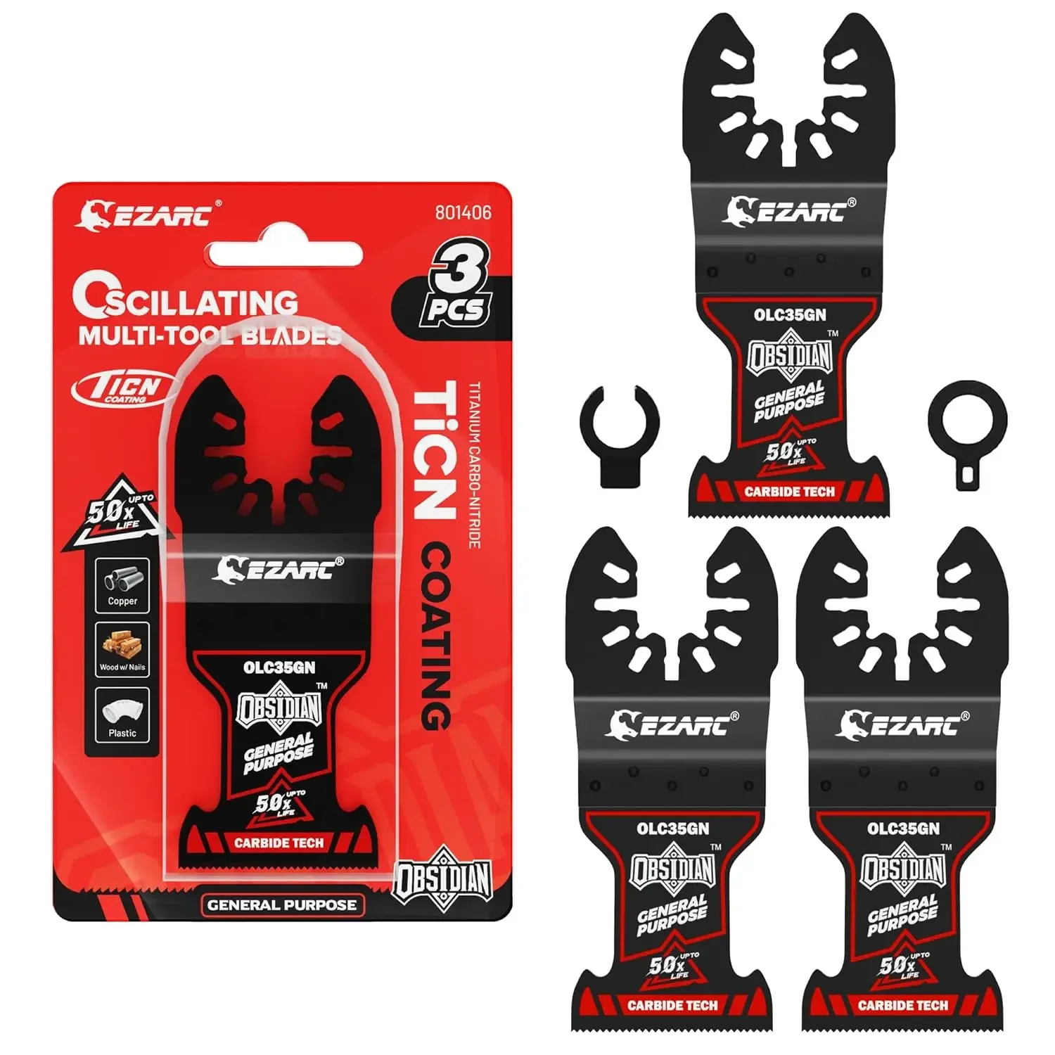 EZARC Obsidian Carbide Oscillating Multitool Blades Multi-Material TiCN Coated Oscillating Saw Blades for Wood Metal Drywall PVC